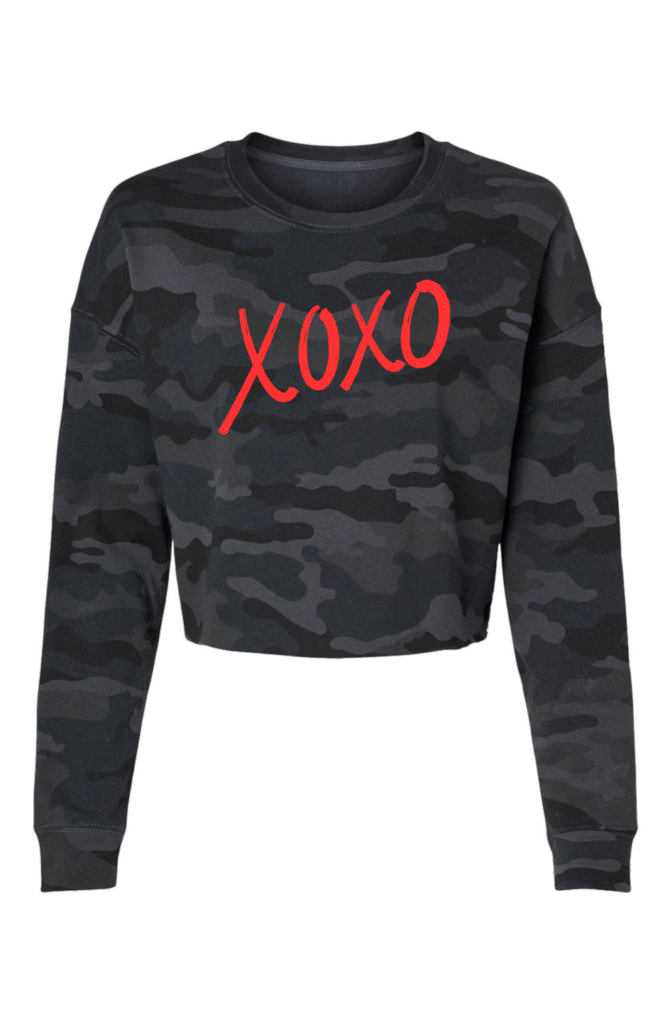 XOXO Lightweight Camo Cropped Crew